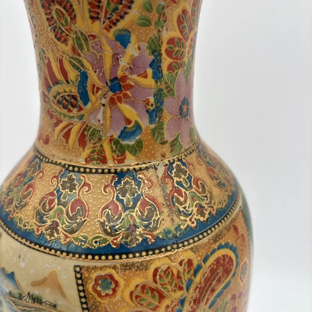 Vtg Hand Painted Satsuma Style Porcelain Vase -No Marking 14
